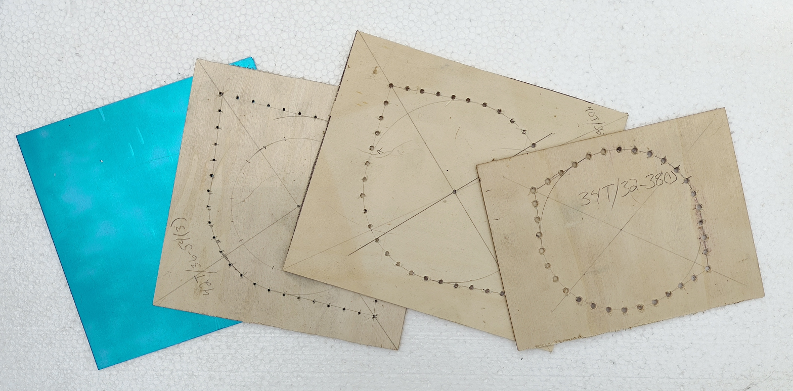 Wood patterns used to creat the Crownring size in a sheet of aluminum.